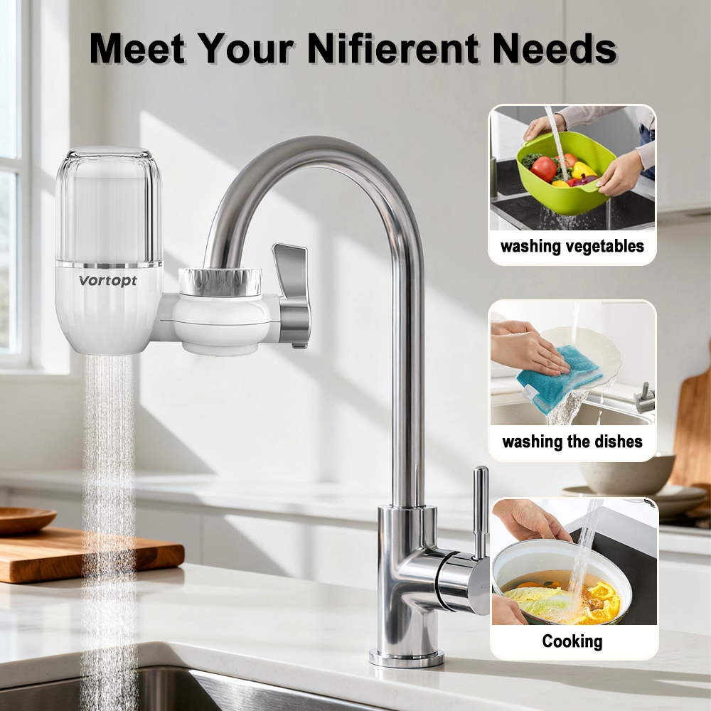 Vortopt Water Filter for Sink Faucet,Faucet Water Filter NSF Certified,400 Gallon Capacity,Activated Carbon,Reduces 99% Chlorine and Odor,3-6 Month Lifespan,T4 CTO,a filter element.